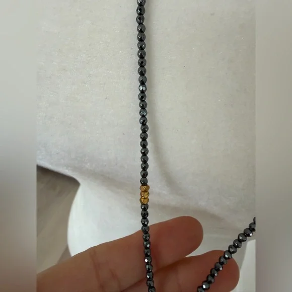 Boho Hematite Necklace with Crystal Python Italian Horn Pendant - Picture 4 of 7